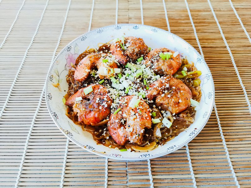火麻仁黑椒大蝦炒粉絲
