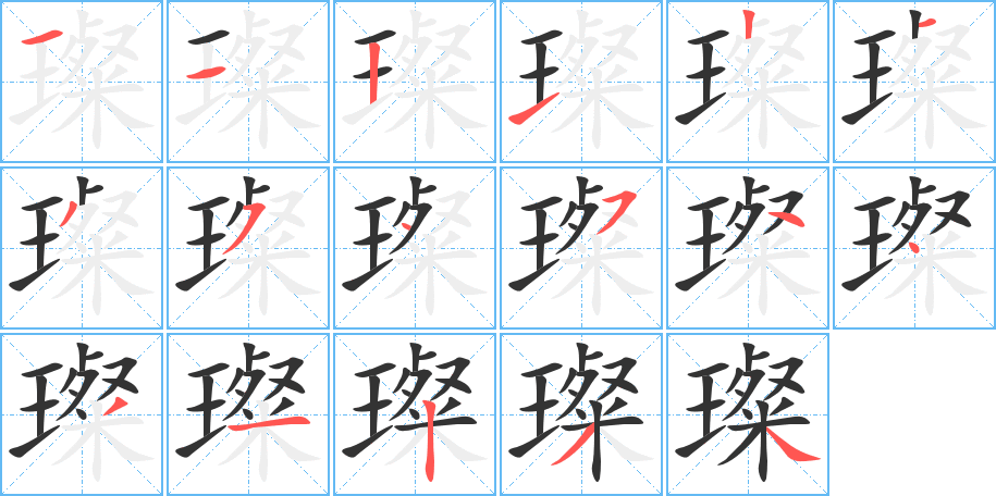 璨字的筆順分步演示