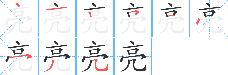 亮字的筆順分步演示