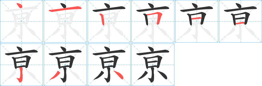 亰字的筆順分步演示
