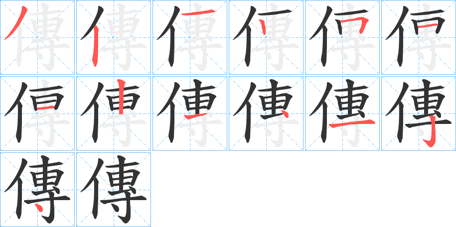 傳字的筆順分步演示
