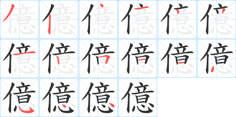 億字的筆順?lè)植窖菔?></p>
<h2>億的釋義：</h2>
億<br />yì<br />見(jiàn)“億”。<br />筆畫數(shù)：15；<br />部首：亻；<br />筆順編號(hào)：324143125114544<br />
<p>上一個(gè)：<a href='bs13969.html'>儈的筆順</a></p>
<p>下一個(gè)：<a href='bs13967.html'>儉的筆順</a></p>
<h3>相關(guān)筆畫筆順</h3>
<p class=
