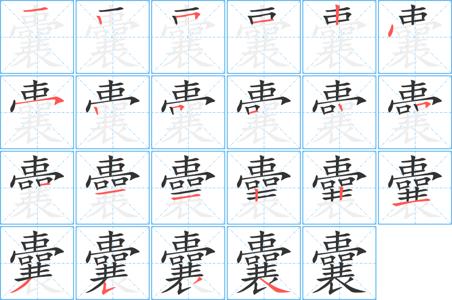 囊字的筆順分步演示