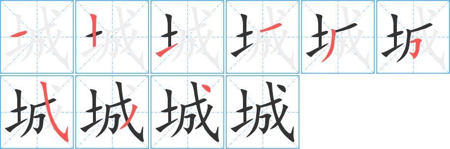 城字的筆順分步演示