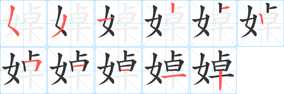 婥字的筆順?lè)植窖菔?></p>
<h2>婥的釋義：</h2>
婥<br />chuò<br />〔婥約〕a.姿態(tài)柔美。b.婦人軟弱的樣子。<br />婥<br />nào<br />婦女病。<br />筆畫(huà)數(shù)：11；<br />部首：女；<br />筆順編號(hào)：53121251112<br />
<p>上一個(gè)：<a href='bs5595.html'>婁的筆順</a></p>
<p>下一個(gè)：<a href='bs5593.html'>娬的筆順</a></p>
<h3>相關(guān)筆畫(huà)筆順</h3>
<p class=