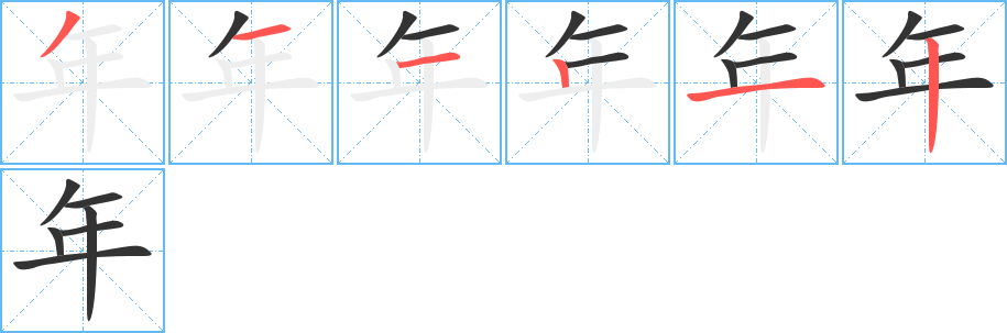 年字的筆順分步演示