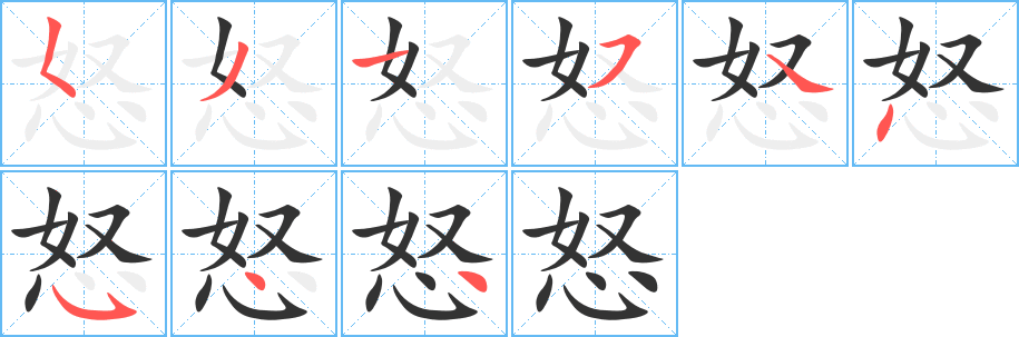 怒字的筆順分步演示