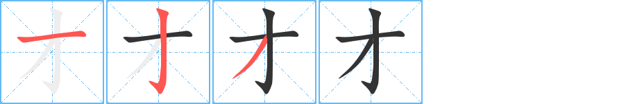才字的筆順?lè)植窖菔?></p>
<h2>才的釋義：</h2>
才<br />（③④纔）<br />cái<br />能力：才能。口才。這人很有才干。<br />指某類(lèi)人（含貶義）：奴才。蠢才。<br />方，始：昨天才來(lái)。現(xiàn)在才懂得這個(gè)道理。<br />僅僅：才用了兩元。來(lái)了才十天。<br />筆畫(huà)數(shù)：3；<br />部首：扌；<br />筆順編號(hào)：123<br />
<p>上一個(gè)：<a href='bs148.html'>巳的筆順</a></p>
<p>下一個(gè)：<a href='bs143.html'>士的筆順</a></p>
<h3>相關(guān)筆畫(huà)筆順</h3>
<p class=