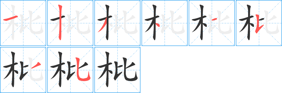 枇字的筆順?lè)植窖菔?></p>
<h2>枇的釋義：</h2>
枇<br />pí<br />〔枇杷〕ａ．常綠喬木，葉大，長(zhǎng)橢圓形，果實(shí)球形，黃色，味甜，葉和核可入藥；ｂ．這種植物的果實(shí)。<br />筆畫(huà)數(shù)：8；<br />部首：木；<br />筆順編號(hào)：12341535<br />
<p>上一個(gè)：<a href='bs2248.html'>槍的筆順</a></p>
<p>下一個(gè)：<a href='bs2246.html'>杪的筆順</a></p>
<h3>相關(guān)筆畫(huà)筆順</h3>
<p class=