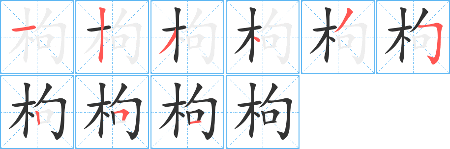 枸字的筆順?lè)植窖菔?></p>
<h2>枸的釋義：</h2>
枸<br />jǔ<br />〔枸櫞〕ａ．常綠小喬木或大灌木，有短刺。果實(shí)長(zhǎng)圓形，黃色，有香氣，果皮可入藥或提制芳香油；ｂ．這種植物的果實(shí)。均亦稱“香櫞”。<br />枸<br />gǒu<br />〔枸杞〕落葉小灌木，葉披針形，結(jié)小漿果，成熟時(shí)紅色，稱“枸杞子”，可入藥；根皮稱“地骨皮”，亦可入藥；莖葉嫩時(shí)可食。<br />〔枸骨〕常綠小喬木或灌木，葉長(zhǎng)橢圓形有三、四個(gè)硬刺，開(kāi)小白花，有香氣，果實(shí)球形供觀賞，葉入藥。<br />筆畫(huà)數(shù)：9；<br />部首：木；<br />筆順編號(hào)：123435251<br />
<p>上一個(gè)：<a href='bs4524.html'>枷的筆順</a></p>
<p>下一個(gè)：<a href='bs4522.html'>柑的筆順</a></p>
<h3>相關(guān)筆畫(huà)筆順</h3>
<p class=