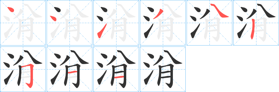 洕字的筆順分步演示