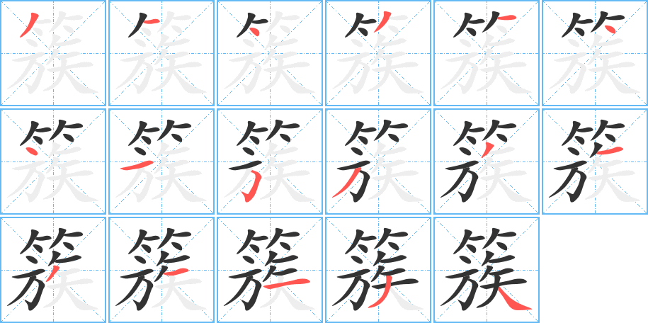 簇字的筆順分步演示