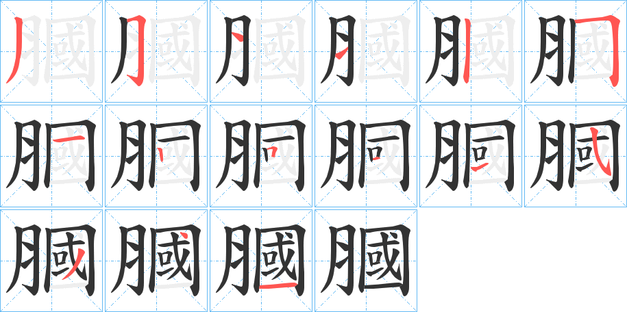 膕字的筆順分步演示