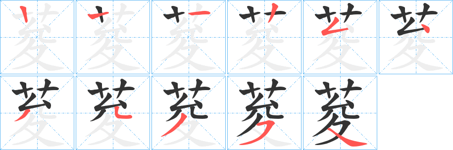荾字的筆順分步演示