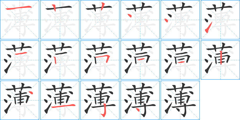 薄字的筆順分步演示