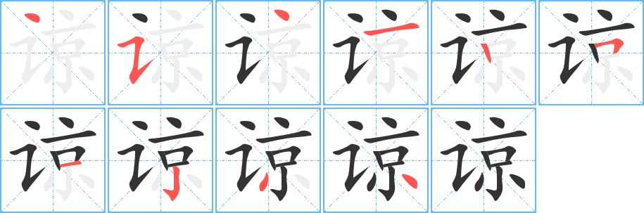 諒字的筆順分步演示
