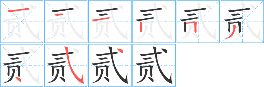 貳字的筆順分步演示