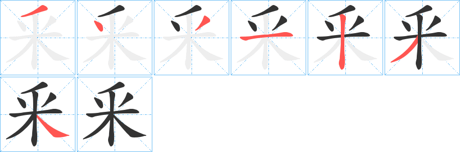 釆字的筆順?lè)植窖菔?></p>
<h2>釆的釋義：</h2>
釆<br />biàn<br />“辨”的古字。像獸爪分別之形，義為辨別。<br />筆畫(huà)數(shù)：7；<br />部首：采；<br />筆順編號(hào)：3431234<br />
<p>上一個(gè)：<a href='bs3538.html'>镸的筆順</a></p>
<p>下一個(gè)：<a href='bs3536.html'>貝的筆順</a></p>
<h3>相關(guān)筆畫(huà)筆順</h3>
<p class=