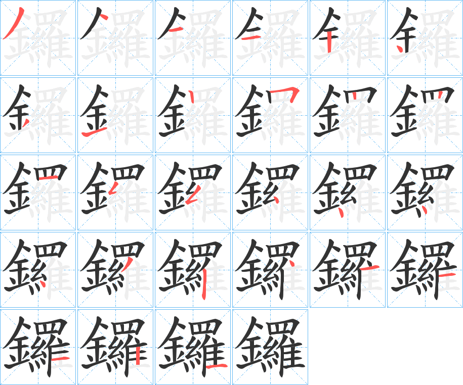 鑼字的筆順分步演示