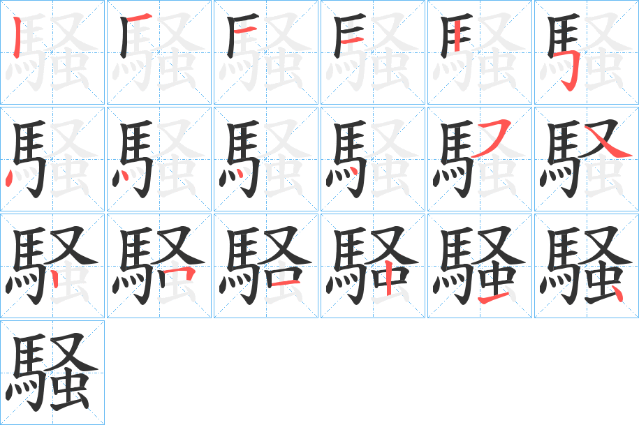 騒字的筆順分步演示