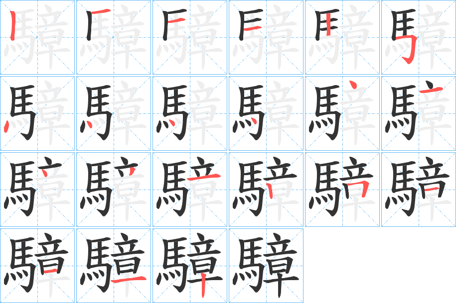 騿字的筆順?lè)植窖菔?></p>
<h2>騿的釋義：</h2>
騿<br />zhāng<br />馬名。<br />筆畫(huà)數(shù)：20；<br />部首：馬；<br />筆順編號(hào)：12112544441431251112<br />
<p>上一個(gè)：<a href='bs18147.html'>鹹的筆順</a></p>
<p>下一個(gè)：<a href='bs18145.html'>騴的筆順</a></p>
<h3>相關(guān)筆畫(huà)筆順</h3>
<p class=